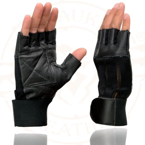 Image of Milwaukee Leather SH198 Men's Black Flame Embroidered Fingerless Gloves with Gel Palm