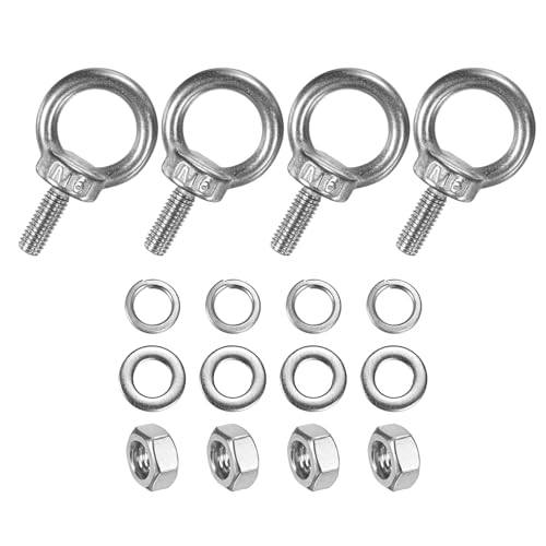 M METERXITY 4-Sets Stainless Eyebolt M6x16mm Shoulder Lifting Eye Bolt with Nuts Washers Male Screw Thread Ring Shoulder Eye Bolts Length 0.63 Inch for Suspending/Fastening