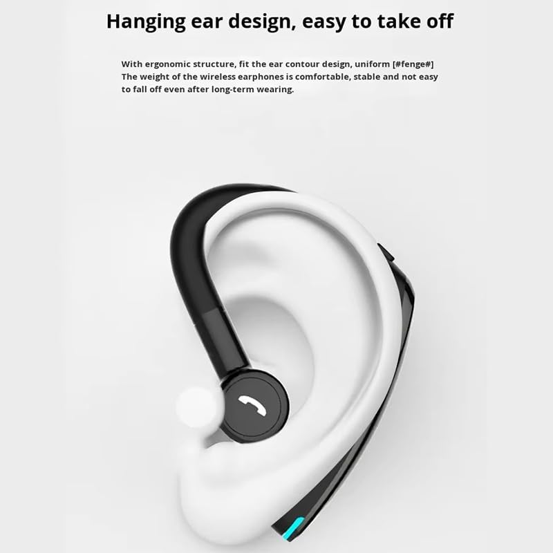 Black Single Ear Bluetooth Headset Business, Bluetooth 5.3, 250H Standby, Type-C Charging, Left Right Ear Switchable, Adjustable Soft Earhook for Office Gym Driving