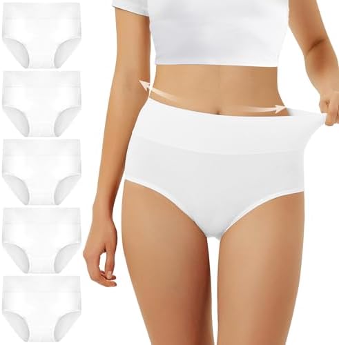 FALARY Unterhosen Damen Baumwolle Hohe Taille 5er Pack Stretch Atmungsaktiv Panties Weich Frauen Unterwäsche