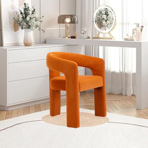 Image of HNY Modern Barrel Kitchen & Dining Room Chair, Velvet Upholstered Accent Chair with Arm, 18.5'' Wide Side Armchair Vanity Chair for Living Room Bedroom Makeup Small Spaces, Orange