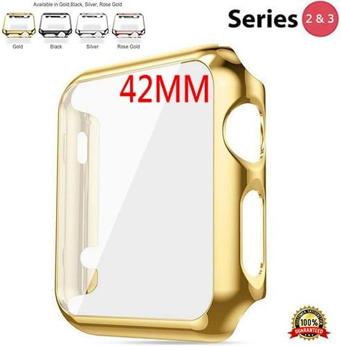 Protective Case for Apple Watch Case 42mm Series 3 and 2, Bumper for Apple Watch Snap on Face Cover Full Coverage Screen Protector of Thin Plated Case PC for iWatch Sport/Edition 2017 / 2016 - Gold