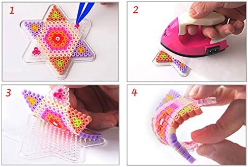 Allazone 5 mm 6 Pack Fuse Beads Boards Large Round Square Clear Plastic Pegboards with 4 PCS White Beads Tweezers, 20 PCS Ironing Paper for Kids Craft Supplies