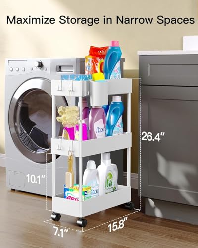Espace étroit optimisé avec le chariot de rangement fin blanc Pipishell à roulettes - 3