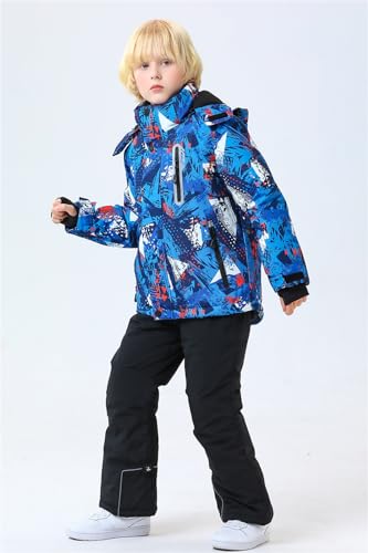 WOWULOVELY Big Boy\'s 2-Piece Colorblock Snow Pants and Jacket Snowsuit Ski Suit Waterproof Windproof Ski Jacket Colorful Unisex (8, 55 Black)
