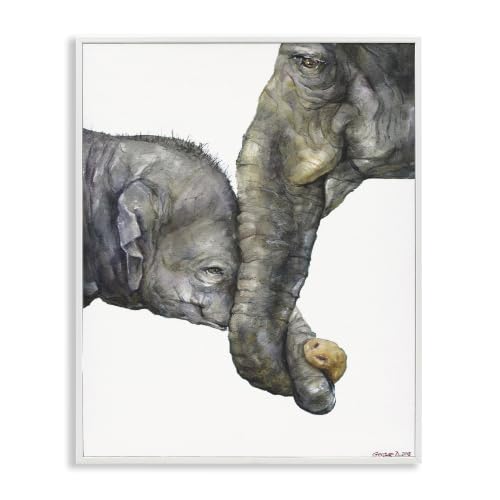 Cute Baby Elephant Family Watercolor, 16 x 20 Inch Framed Giclée Print