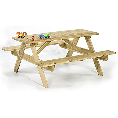 BrackenStyle Children's Picnic Table - Garden Play Bench Curved Edges For Safety - 4/6 Child (Scandinavian Pine) Cover