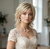 Cette perruque de cheveux raides blonde foncée blonde moyenne de longueur moyenne est faite de fibres synthétiques de haute qualité,douce et élastique,sans nœuds et sans perte,tout comme les vrais cheveux humains super réalistes.