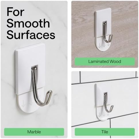 GORILLA GRIP Adhesive Hooks for Hanging, Heavy Duty Self Adhesive Wall Hooks, Damage-Free Removable Metal Hook, No Tools Required, Wall Hanger for Kitchen Bathroom Towel Coat Keys Purse, 5 Pack - 5