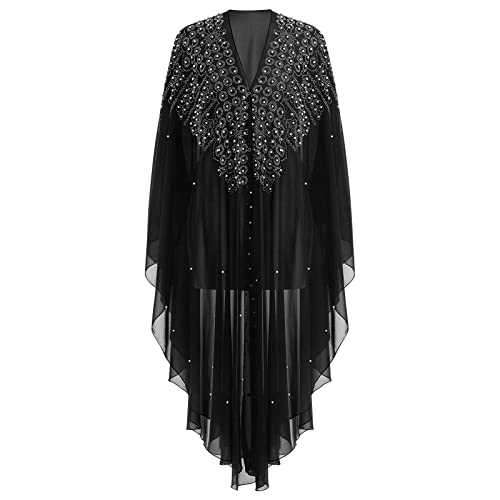Image of OBEEII Muslim Dress for Women Loose Batwing Sleeved Hooded Beaded Embroidery Long Abaya Dress Kaftan Abayas Islamic Robe
