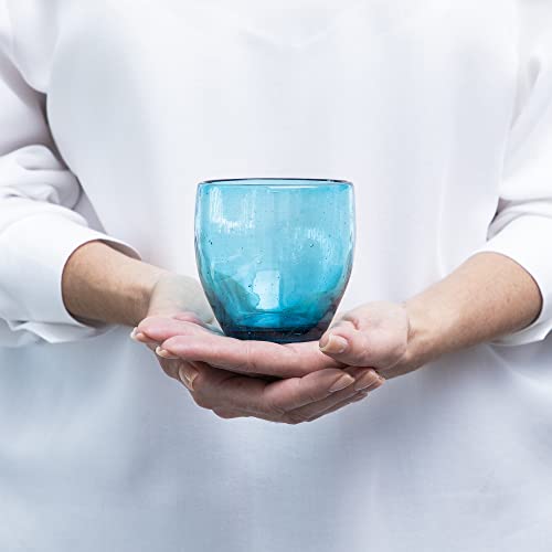 Handmade Con Amor - Hand Blown Mexican Drinking Glasses - Set Of 6, 9 Fl Oz Each, Aquamarine Turquoise #TOP1
