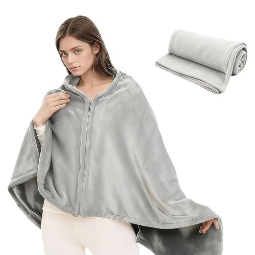 Pinbuton Couverture poncho portable pour homme et femme – Châle en flanelle polaire – Couverture douce pour chaise de bureau, voyage et camping, cadeau d'anniversaire pour maman et enseignante, gris