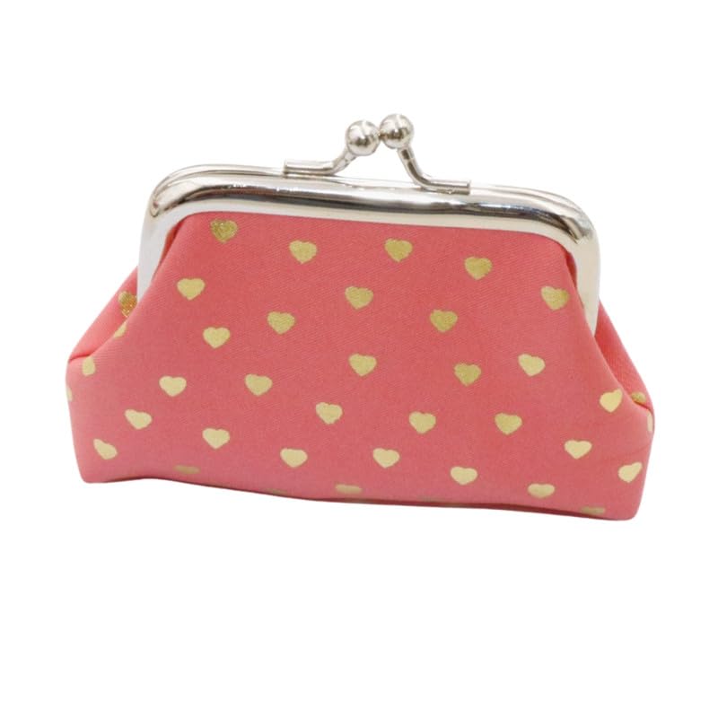 Fabric Bronzing Heart Purse for Children Mini Mouth Gold Bag Wallet | Pink-image-48