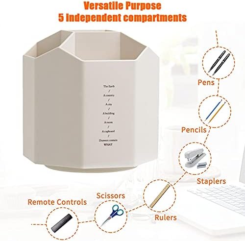 Rotating Pen Holder Desk Organizer, 360 Degree Rotating Pencil Pen Holder Desk Storage Organizers With 5 Compartments, Multipurpose Desktop Organiser For Office Supplies, Stationery, Pen/Pencils