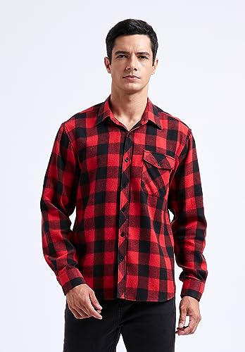 HISDERN Men's Long Sleeve Casual Plaid Flannel Shirt Checked Tartan Button Down Shirts for Men S-4XL