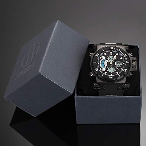 SIBOSUN Men's Military Digital Sports Watch, Waterproof Alarm Multifunction LED Stopwatch Designer Casual Digital Analog Watches for Men, 03. Black