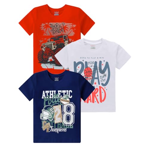 Image of kiddeo Boys Regular Fit 100% Cotton Halfsleeve Roundneck T Shirt Combo (Pack of 3)