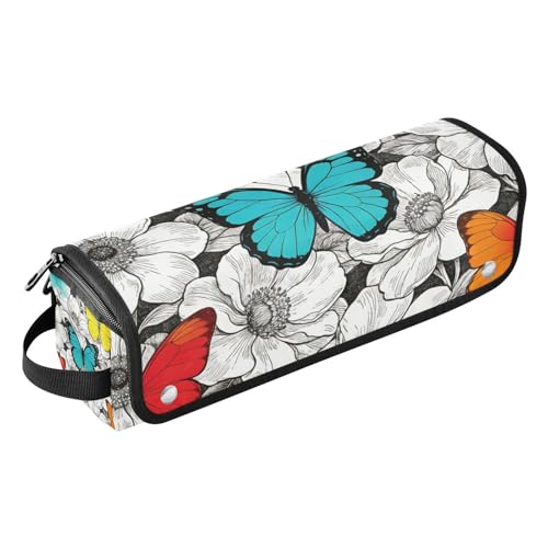 Bolsa de viaje para herramientas de cabello con tapete resistente al calor para planchas, rizadores y planchas alisadoras, con diseño de mariposas coloridas y flores blancas
