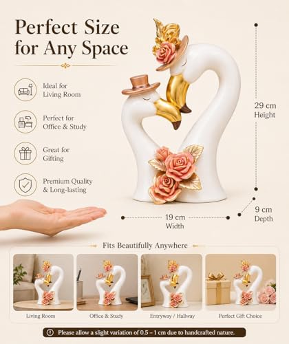 Image of ARMONIA Soulmate Swan Couple Figurine Showpiece 29cm |Luxury Polystone Love Romantic Statue for Living Room,Wedding,Anniversary & Housewarming Gift