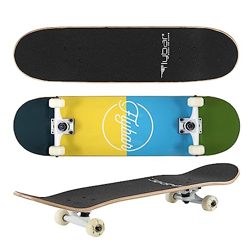 Flybar 31" Complete Skateboard for Beginners – 7-Ply Maple Deck, Double Kick, Lightweight & Non-Slip, for Boys and Girls, Ages 6 and Up (Blocks)