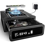 XDeer Biometric Gun Safe for Handgun, Nightstand Smart Safes Box with Wireless Charging for Phone and Watch, 3 Ways Quick Access Fingerprint Gun Safes, Auto Pop-up Drawer Safe with Digital Clock 1PCS