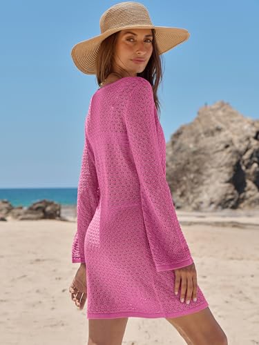 ANRABESS Swimsuit Cover Up for Women Crochet Bathing Suit 2026 Summer Swimwear V Neck Mesh Knit Dress Beach Vacation Clothes