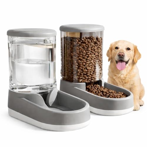 Gravity Pet Feeder and Water Dispenser Set, 8L (4L+4L) Up to 14 Days, Automatic Dog Cat Feeder & Waterer, See-Through Design, Leak-Proof, Anti-Jam, No Electricity, Small Medium Large Dogs Cats