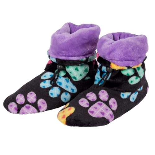 GreaterGood Super Cozy Deluxe Paw Non Slip Toggle Slipper Booties for Women Soft Adjustable Fit Fold Over Cuff Warm Footwear Gifts for Mom Ladies