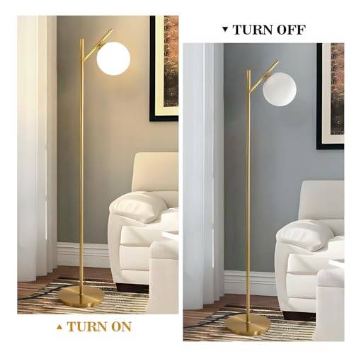 Image of Mid Century Floor Lamp for Living Room Modern Tall Standing Lamp with Frosted Glass Globe Shades Contemporary Brass Freestanding Lamp for Office Bedroom (Gold)