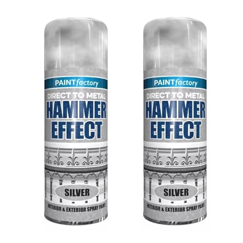 PEBBLE HUG Hammer Effect Silver Spray Paint, Durable, Fast-Drying, DIY Projects, Restoration, Craftwork, Wood, Metal, Plaster, Ideal For Both Indoor And Outdoor, 400ml, (2 Pcs)
