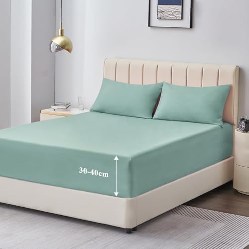 Aisbo Spannbettlaken 180x200cm Bettlaken Boxspringbett - Bett Laken Salbeigrün 180x200 aus Premium Mikrofaser, weiches Spannbetttuch 180 x 200 Steghöhe 40cm für Wasserbett Bed Fitt