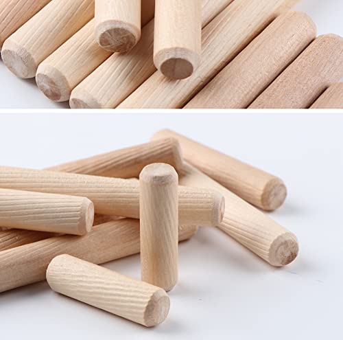 UtySty 100 Pack Wooden Dowel Pins Rods 3/8\" x 1 1/2\" Set Cabinet Drawer Round Fluted Birch Joinery Ends Pegs Furniture DIY Art Woodworking Door Fitting Rod Drilling Guide Locator Pin - Thumbnail 3