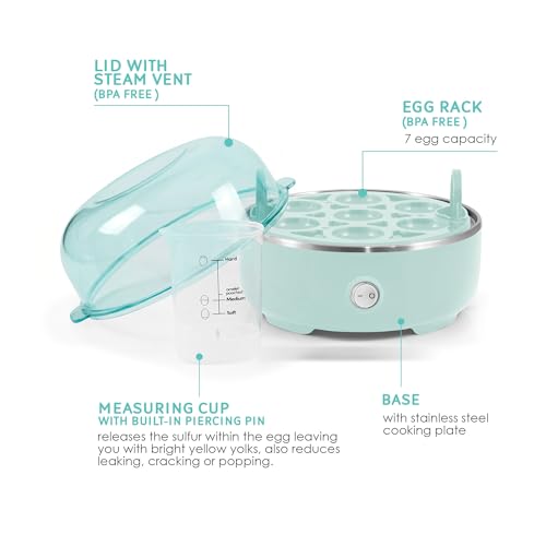 Image of Elite Gourmet EGC115M Electric Egg Cooker for 7 Eggs Soft Medium Hard with Automatic Shut-Off Including Measuring Cup BPA Free Retro Mint Green