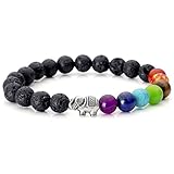 JOVIVI 7 Chakras Lava Stone Yoga Balancing Reiki Healing Elephant Lucky Charm Bracelet
