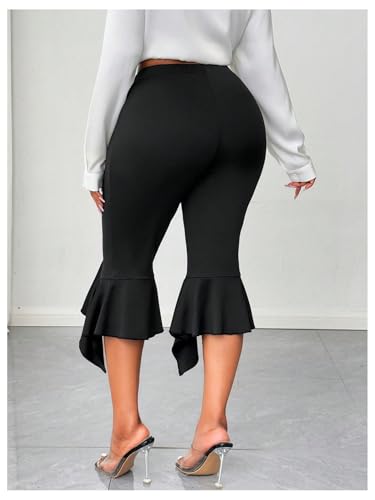 Women's Plus Size Ruffle Capris Pants High Waisted Skinny Asymmetrical Flared Leggings3