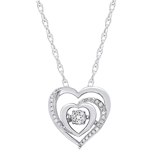 Max + Stone 1/8 Carat Natural Diamond Heartbeats Dancing Diamond Heart Pendant Necklace For Women | 18 Inch Sterling Silver Diamond Necklace For Women | Real Diamond Heart Necklace For Women #TOP21