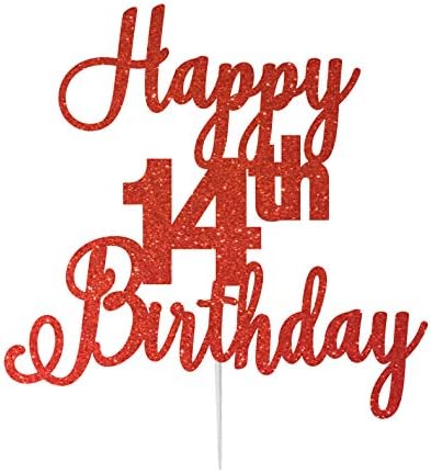 LissieLou Happy 14th Birthday Cake Topper in Pretty Glitter Card, Made in the UK - Dark Blue