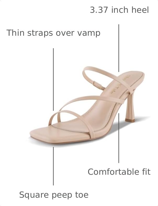 Image of Shoe'N Tale Strappy Kitten Heels For Women Stiletto Mules Square Open Toe Slip On Sandals
