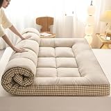 Tappetino da letto pieghevole, Materasso futon giapponese pieghevole multicolore in varie misure(Khaki Checkered,180x200cm)
