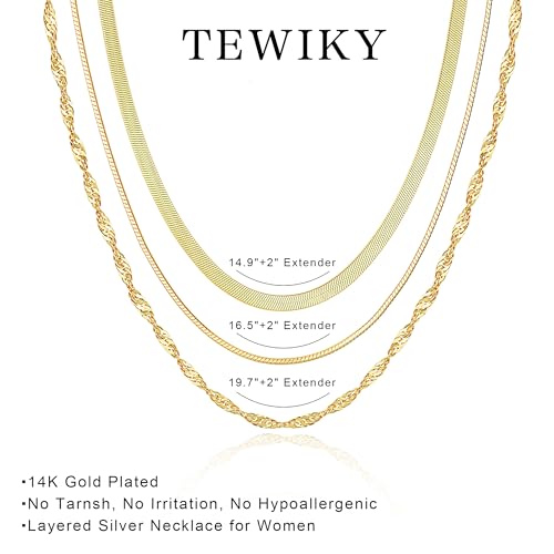 Image of Tewiky Layered Necklaces for Women 14k Gold Plated Chain Necklace Set