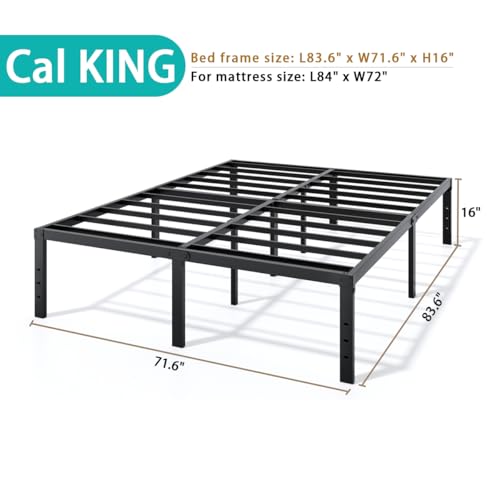 Image of LUMUNANCE Metal Bed Frame California King Size - 16 Inch Heavy-Duty Cal King Platform Bed Frame No Box Spring Needed, Easy Assembly, Noise-Free, Sturdy Mattress Foundation, Underbed Storage Space