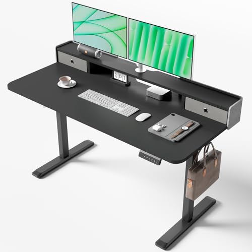 TRALT Electric Standing Desk 48 Inch Height with 2 Drawers-Adjustable Height Desk with Storage Shelf...