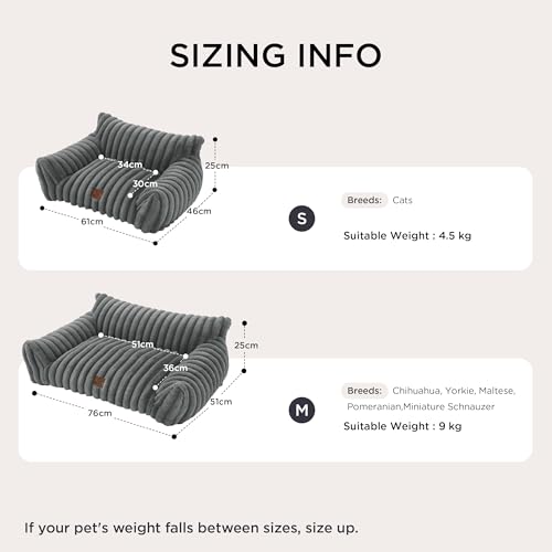 BEDSURE Katzenbett groß orthopädisches Katzensofa - 61x46x25cm Hundesofa kleine Hunde waschbar Katzencouch, rutschfeste Katzenbett flauschig, dunkelgrau
