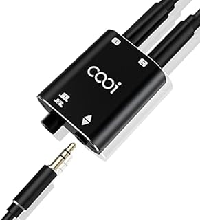 cooidea Przełącznik audio stereo 3,5 mm obsługuje 1 w 2 wyjście lub 2 w 1 wyjście z kablem audio 3,5 mm, 2 porty AUX wybór głośników audio do komputera komórkowego, laptopa słuchawek