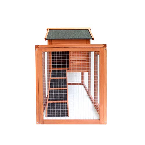 Morhome Chicken Coop Large Wooden Outdoor Bunny Rabbit Hutch Hen Cage with Ventilation Door, Removable Tray & Ramp Garden Backyard Pet House Chicken Nesting Box
