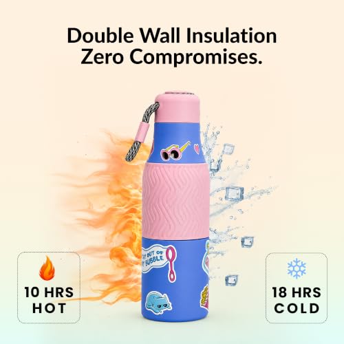 Image of Rabitat ZAPPY Personalized 700ml Insulated Water Bottle for School Kids | 2-Year Warranty | Full School Day, No Refills | Spinflo Leakproof Cap | 18 Hrs Cold | ISI Certified Stainless Steel | Laven