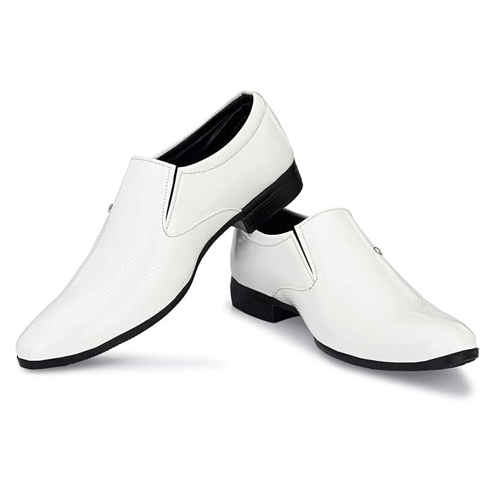 Men's White & Black Formal Slip-On Shoes | Synthetic Leather | Office & College Wear | Lightweight & Comfortable-image-19