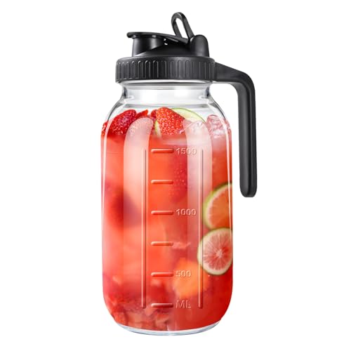 Comparison: Best Sun Tea Jar 9 64oz Glass Pitcher with Lid, 2 Quart Mason Jar Pitchers with Lid and Spout, Wide Mouth Breast Milk Pitcher Glass Jug Sun Tea Pitchers, Cold Brew Coffee pitcher, Fridge Container for Water, Juice, Tea