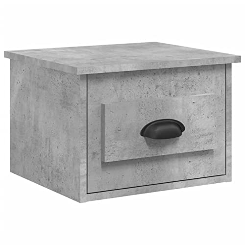 Table de chevet murale grise en béton avec tiroir de rangement suspendu