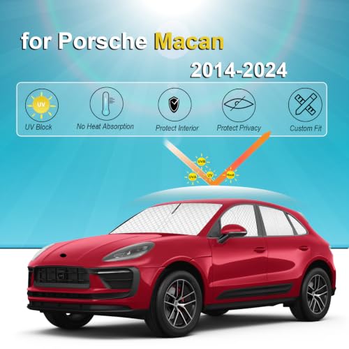 Image of KMF 8pcs Sun Shades for Porsche Macan 2014-2024 Accessories, Thicken Full Window Windshield Sunshade Car Window Covers for Side Rear, UV Block and Blackout Privacy for Car Camping Outdoor